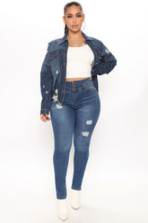 Stacked Waist Skinny Jeans - Medium Blue Wash